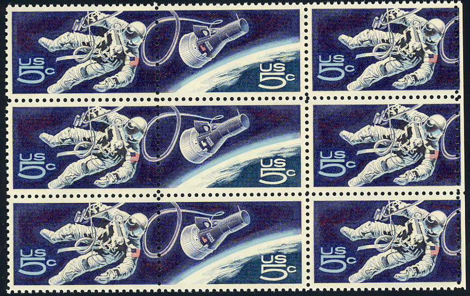 major u s errors jack nalbandian inc 5c space twins blk 9 with red color omitted on center stamp